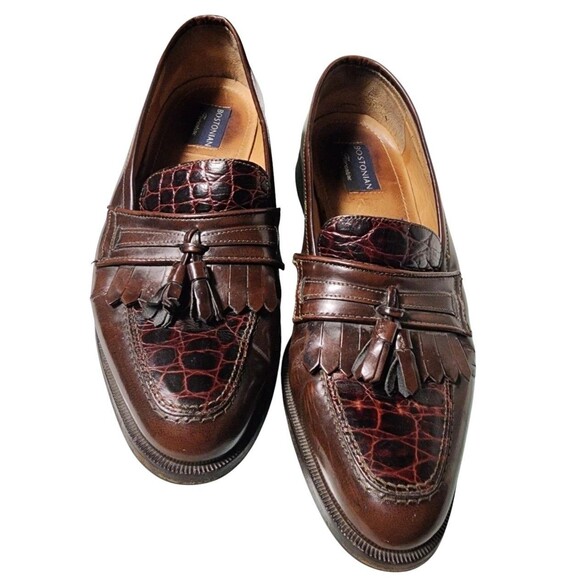 Bostonian Florentine Croc Insert Burgundy Tassel Loafer Vintage Size 10.5 Italy